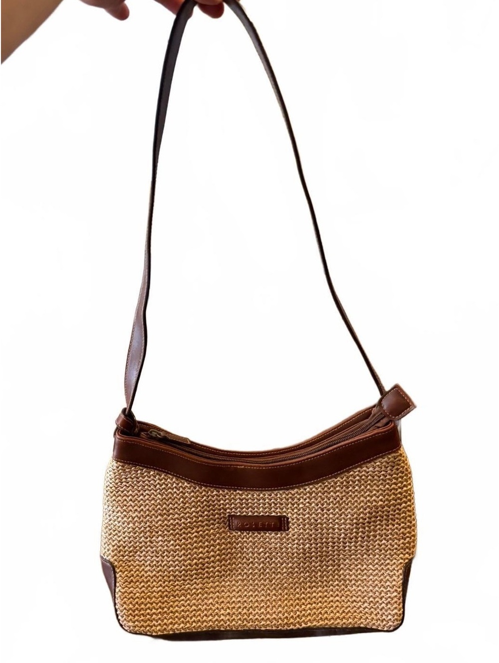 Y2K Rosetti Woven Straw Shoulder Bag Brown Hobo Baguette Purse